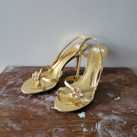 Gold metallic strappy heels with jewels Nine West - Picture 6 of 6